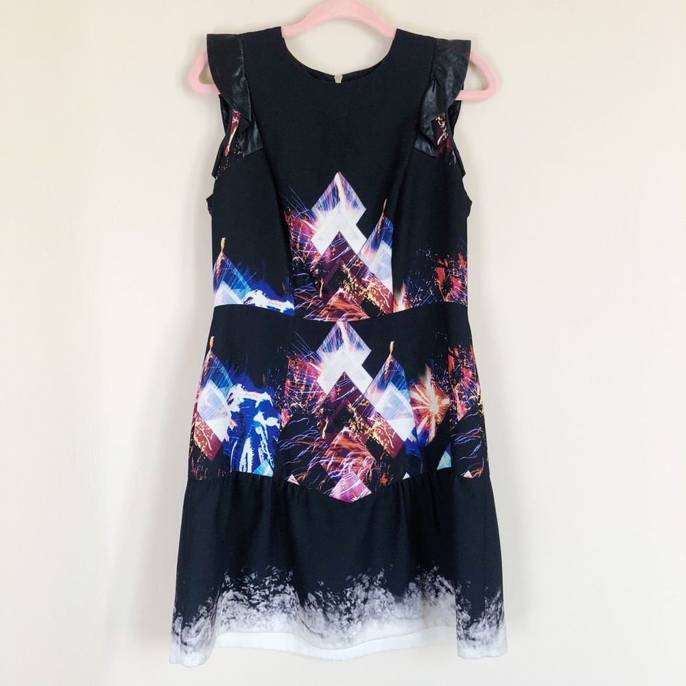 Sandro Women's Fireworks Abstract Print Cap Sleeve Sheath Dress Black Size 3